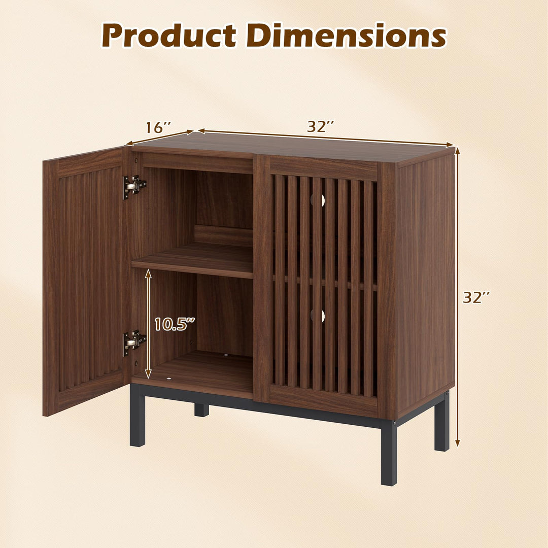 Giantex Sideboard Buffet Cabinet | 32" Farmhouse Coffee Bar with Slatted Doors