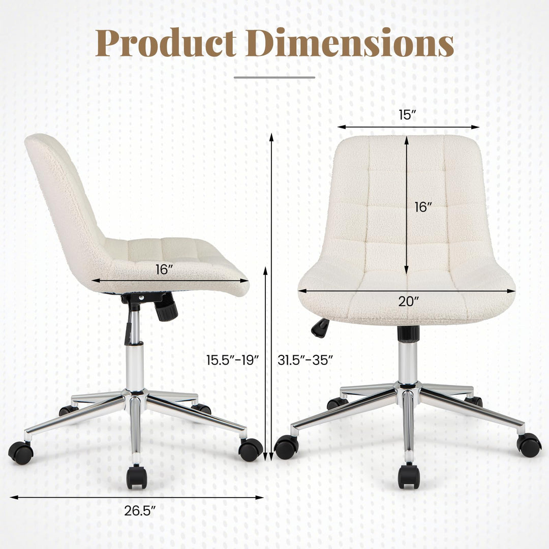 Giantex Armless Office Chair, Modern Faux Fur White Vanity Chair with Wheels &amp; Adjustable Height