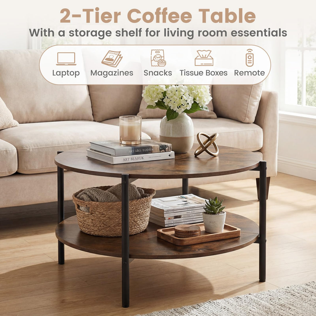 Giantex 33.5" Small Center Table with Open Storage Shelf and Heavy-Duty Metal Frame