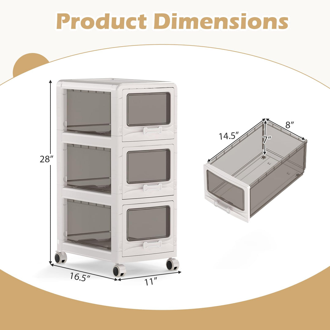 Giantex 3/4/5-Tier Plastic Drawer Storage Organizer Rolling Cart with Drawers &amp; Lockable Wheels