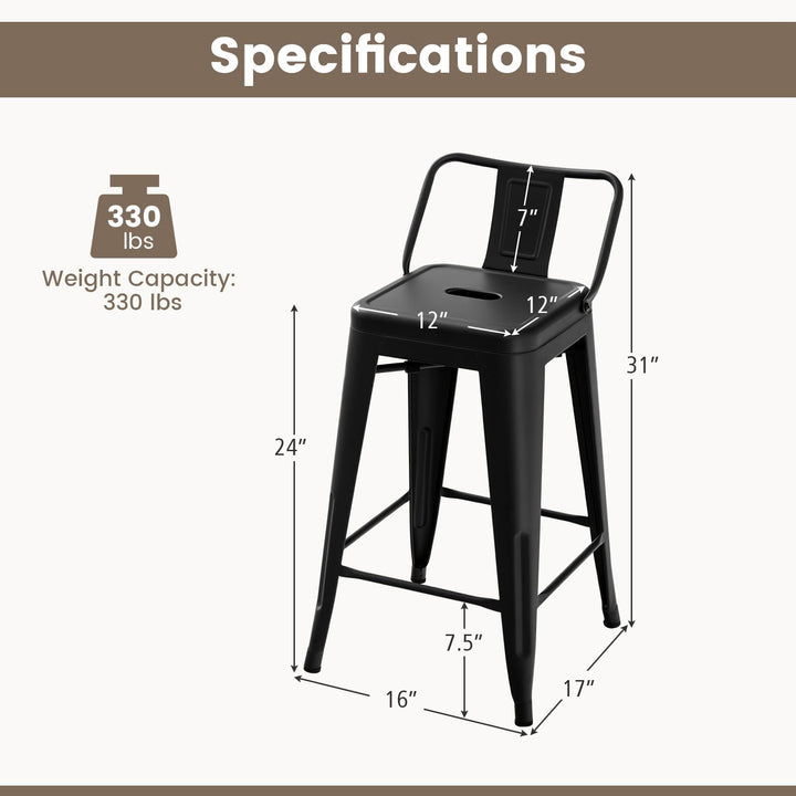 Giantex Metal Bar Stools Set of 4, 24" Counter Height Modern Industrial Barstools w/Removable Bucket Back &amp; Footrest