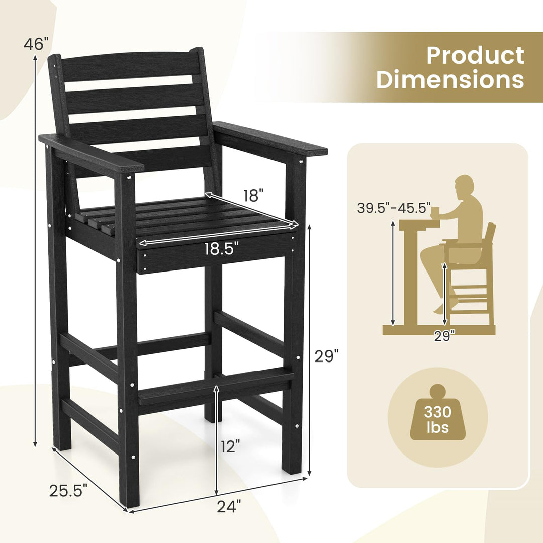 Giantex 29” Bar Stools Set of 2/4, HDPE Barstools w/Back, Armrests &amp; Footrests, Max Load 330Lbs