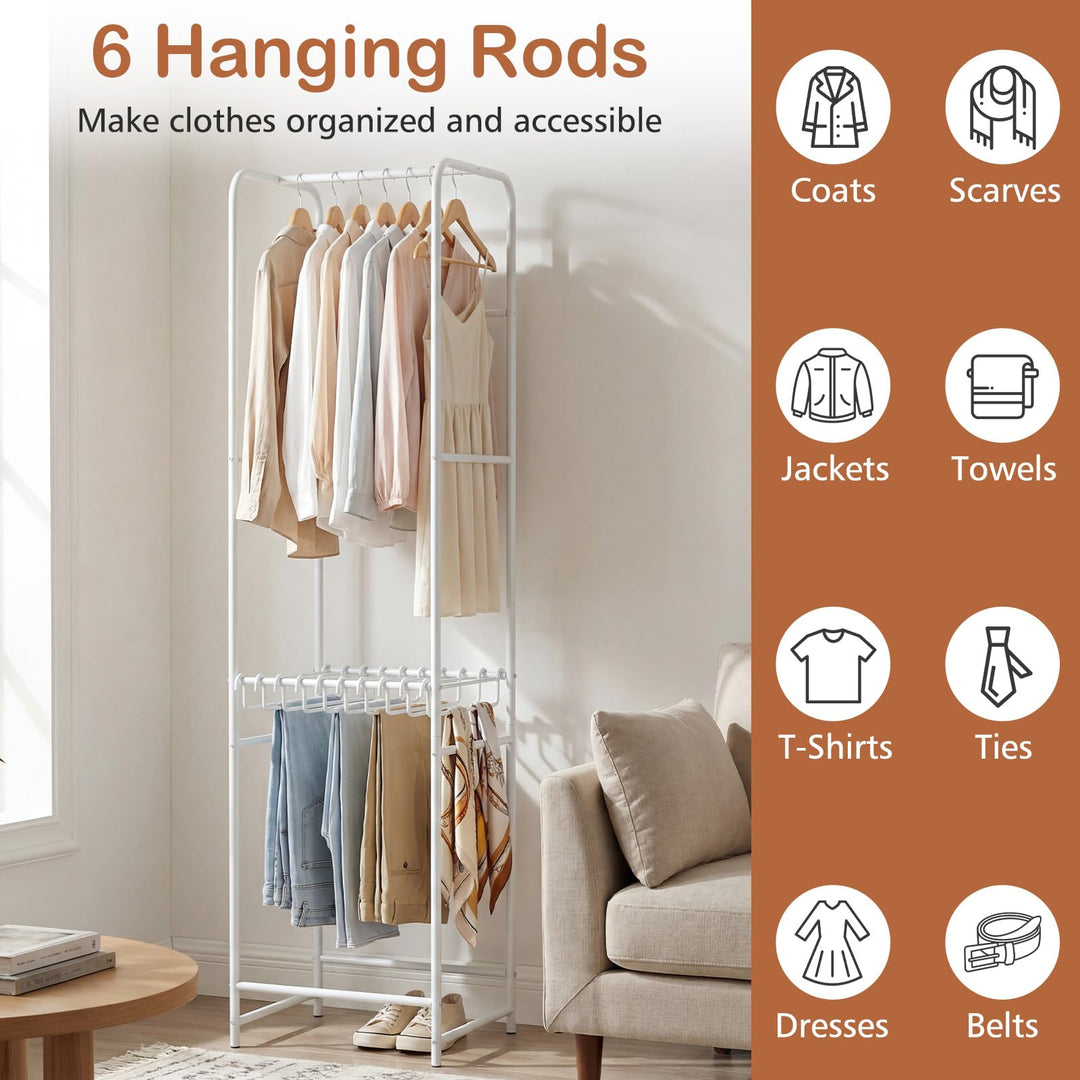 Giantex Heavy-Duty White Garment Rack with 6 Hanging Rods &amp; 10 Pants Hangers