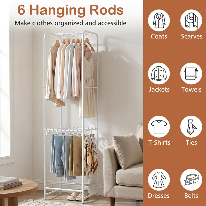 Giantex Heavy-Duty White Garment Rack with 6 Hanging Rods &amp; 10 Pants Hangers