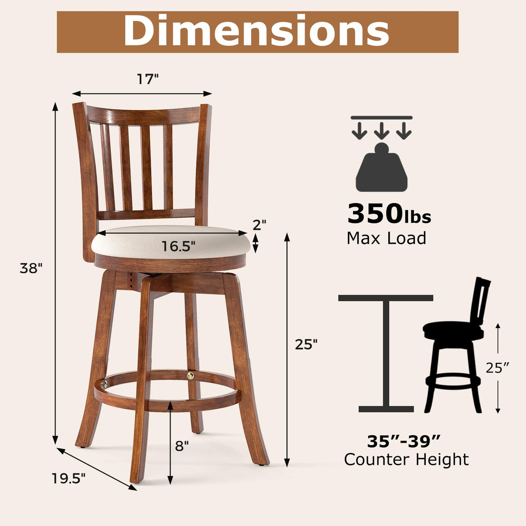 Giantex 25" Counter Height Stools Set of 2/4 with Rubber Wood Legs &amp; Footrest &amp; Upholstered Seat
