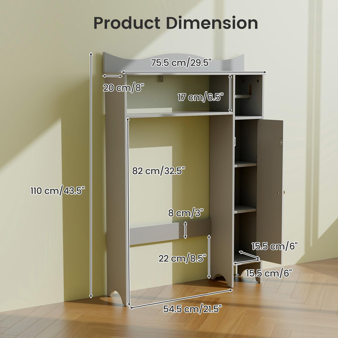Giantex Over-The-Toilet Storage Cabinet, Bathroom Freestanding Space Saver with 1-Door Side Storage Cabinet &amp; Paper Holder