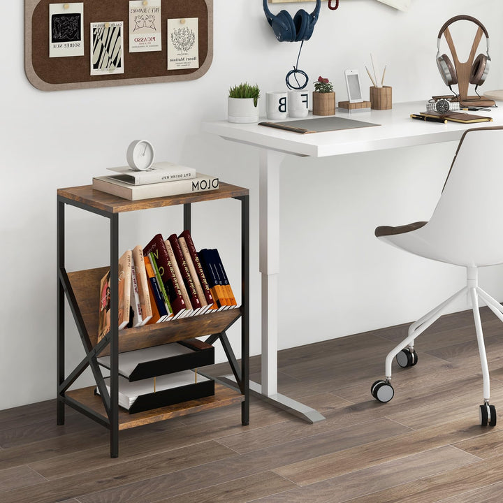 Giantex Record Player Stand, 3-Tier End Table w/ V-Shaped Magazine Holder, Turntable Stand with Record Storage Up to 80 Albums
