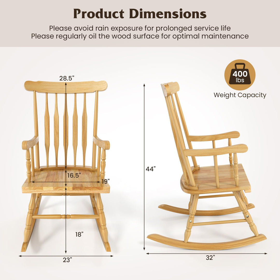 Giantex Patio Rocking Chair with Solid Rubber Wood Frame