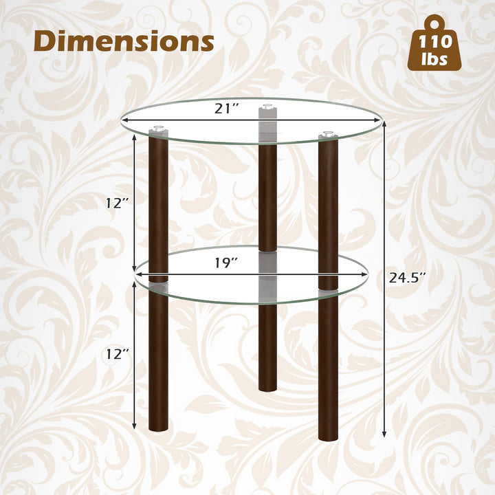 Giantex Round/Square 2-Tier Sofa Side Table with Clear Tempered Glass Top &amp; Shelf (1/2)