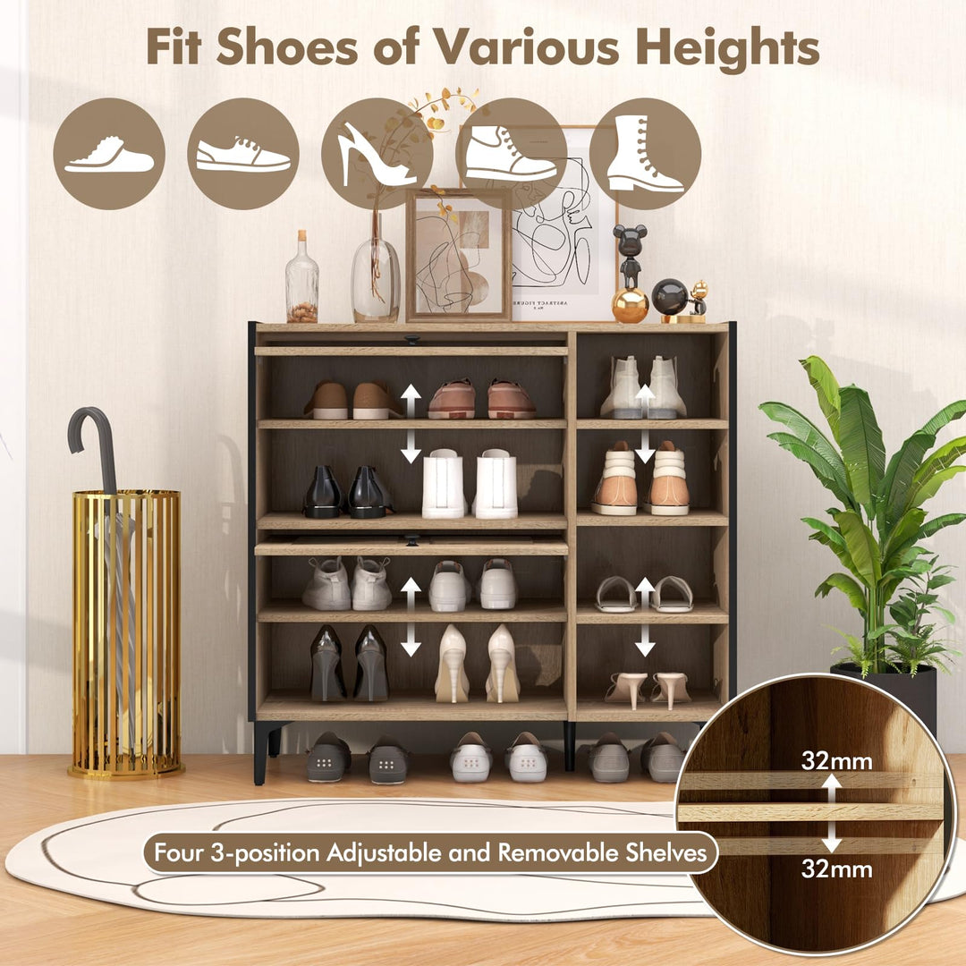 Giantex Shoe Cabinet with Flip &amp; Slide Doors, Shoe Storage Cabinet with Adjustable Cube Shelves(Louvered Doors)