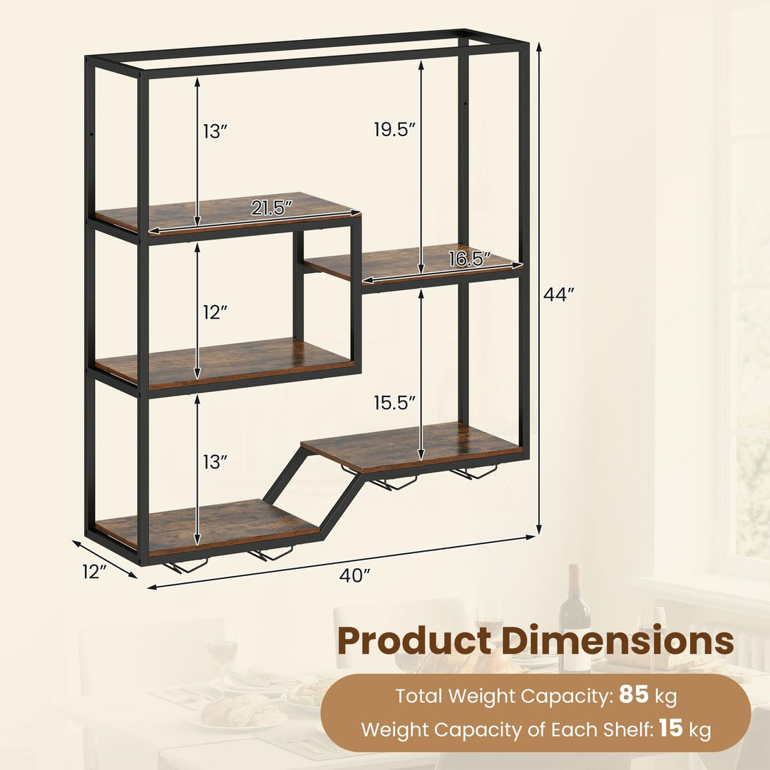 Giantex Wall Mounted Wine Rack 6-Tier Hanging Bar Shelf with Bottle Display Shelf and Glass Holder