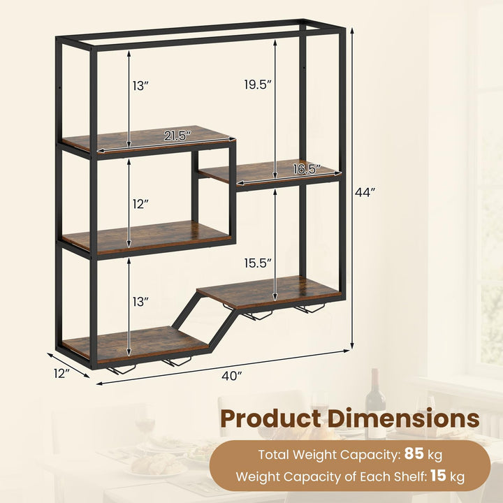 Giantex Wall Mounted Wine Rack 6-Tier Hanging Bar Shelf with Bottle Display Shelf and Glass Holder