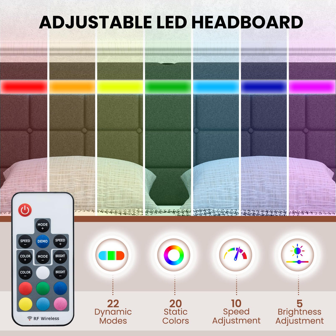 Giantex Full/Twin Size Bed Frame with LED Lights and 4 Drawers