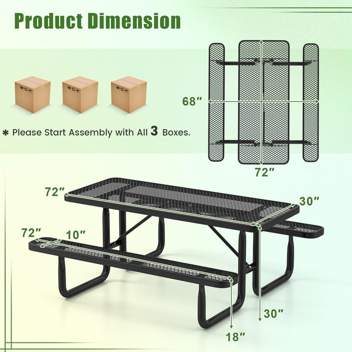 Giantex 72” Picnic Table, Large Outdoor Table &amp; Bench Set for 8