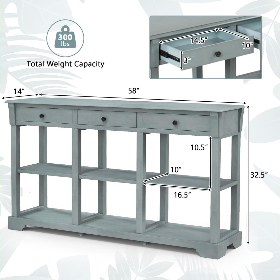 Giantex Console Table with Storage, 58” Long Sofa Table with 3 Drawers &amp; Open Shelves