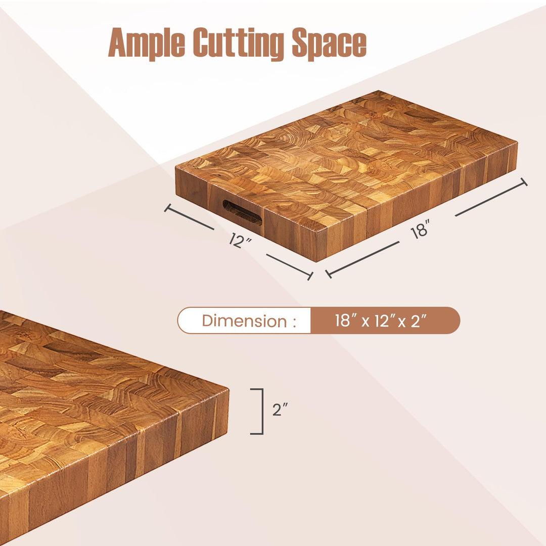 Giantex Teak Wood Cutting Board, 18" End Grain Chopping Block with Hand Grip, Pre-Conditioned With Natural Waxes &amp; Oils