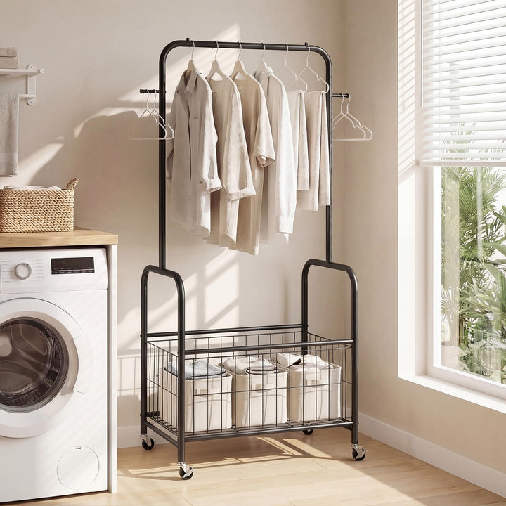 Giantex 35" Clothes Rack with Storage Basket &amp; Lockable Wheels