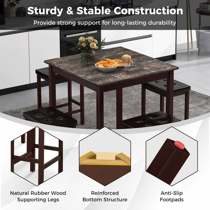 5-Piece Bar Table Set Counter-Height Dining Table and 4 Bar Stools-Brown &amp; White
