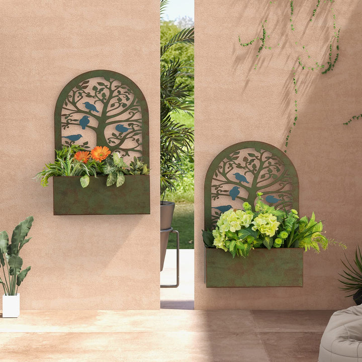 Giantex Raised Garden Bed Set of 2 - Wall-Mounted &amp; Freestanding Decorative Planter Boxes with Trellises