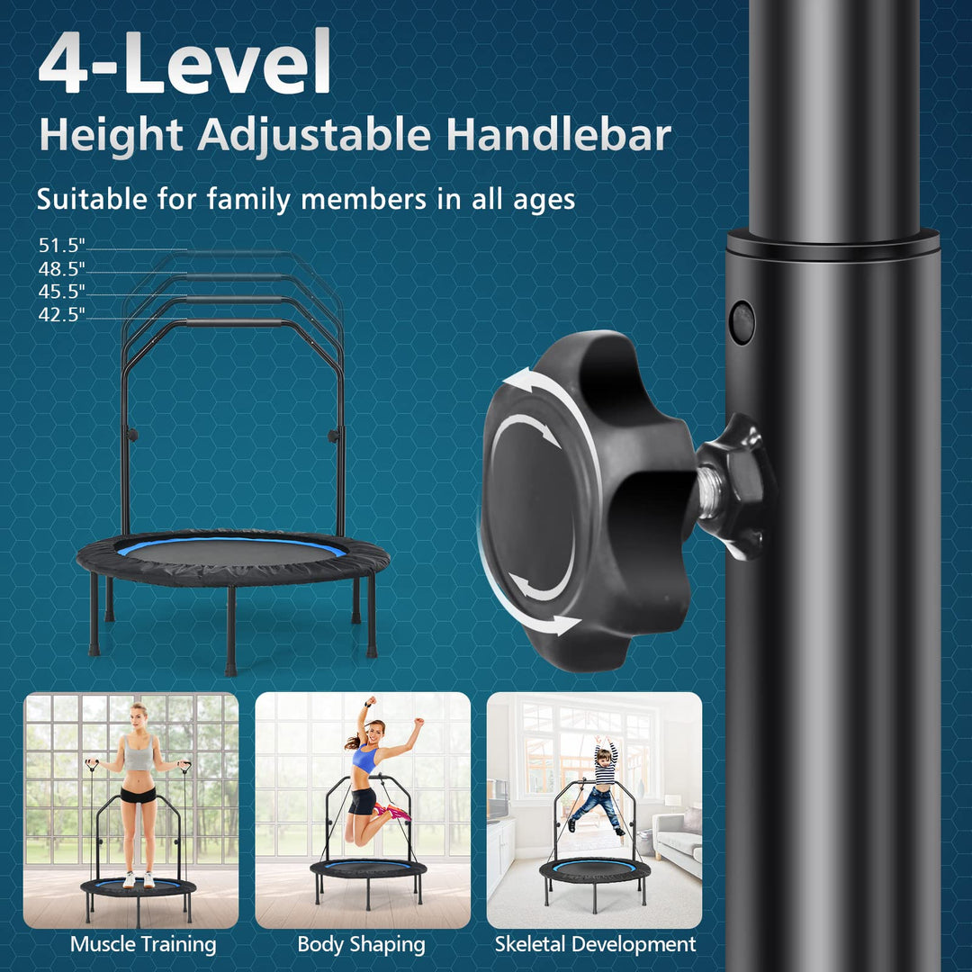 40" Foldable Indoor and Outdoor Mini Fitrness Trampoline with Adjustable Handle
