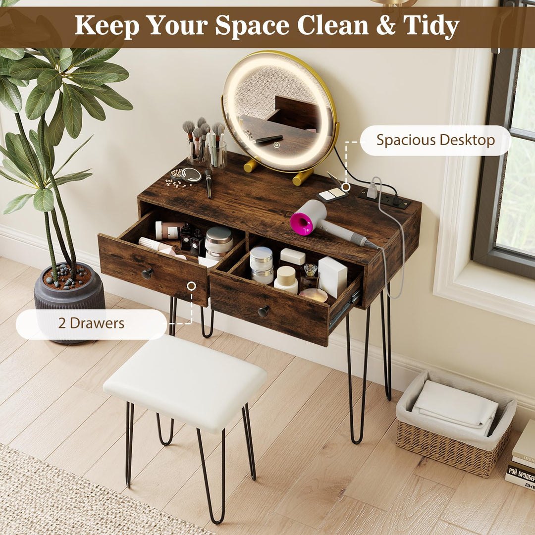 CHARMAID Vanity Desk with LED Lighted Mirror &amp; Charging Station