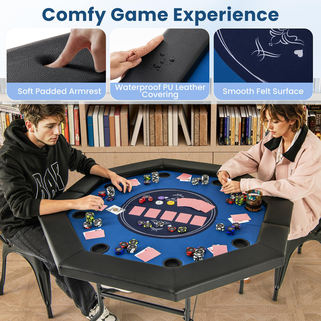 Giantex 8 Player Poker Table Foldable, 72" Portable Folding Texas Holdem Poker Tables w/Padded Rails