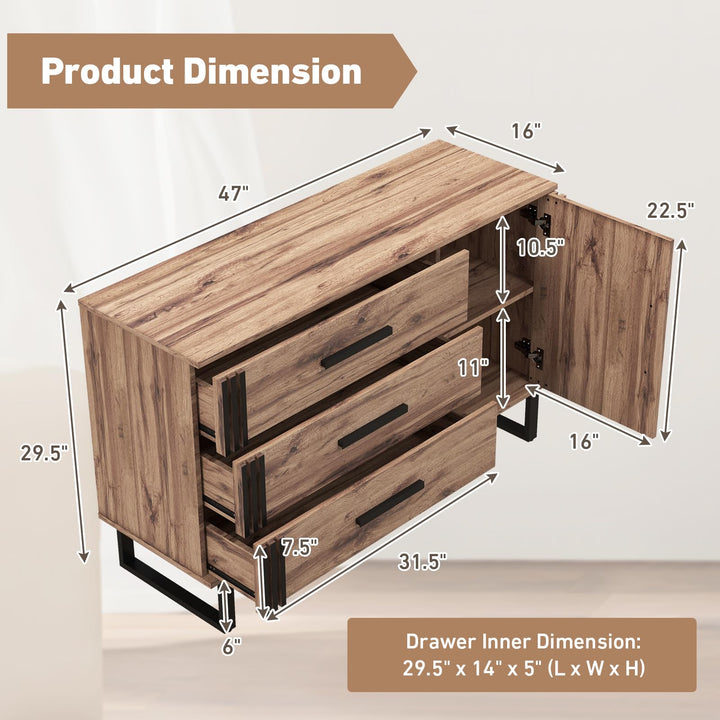 Giantex Buffet Cabinet with Storage, Kitchen Sideboard with 3 Large Drawers &amp; 1-Door Storage Cabinet