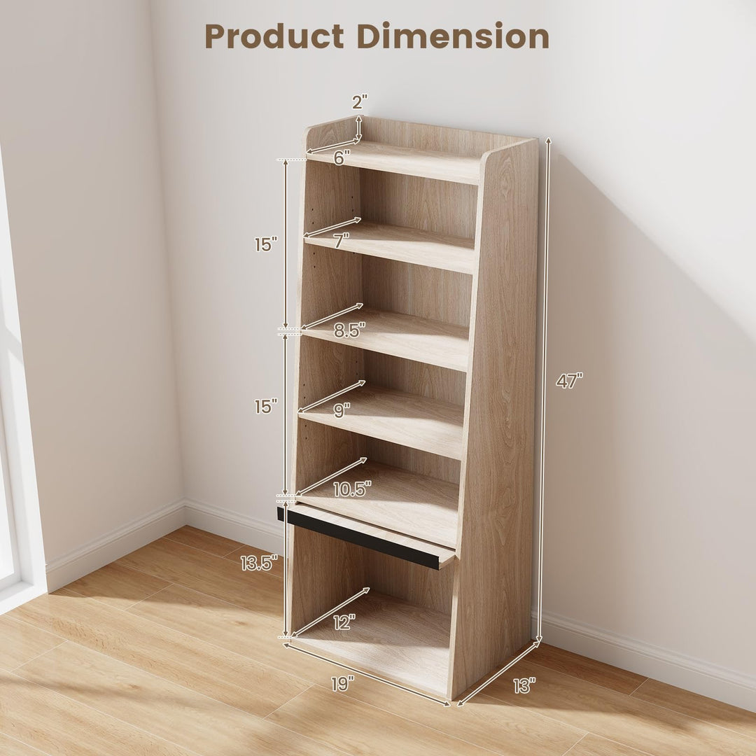 Giantex 6-Tier Bookcase, Freestanding Ladder Bookshelf with 2 Adjustable Shelves &amp; Flip Up Door