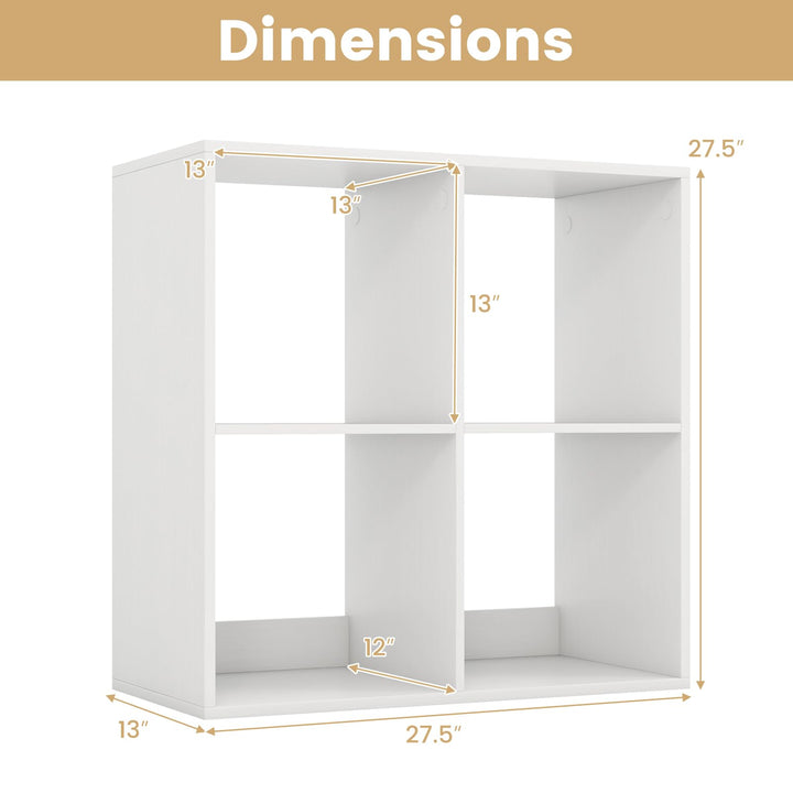 Giantex 4-Cube Bookcase, White Cubby Bookshelf w/Back Guardrail &amp; Anti-Tipping Kits