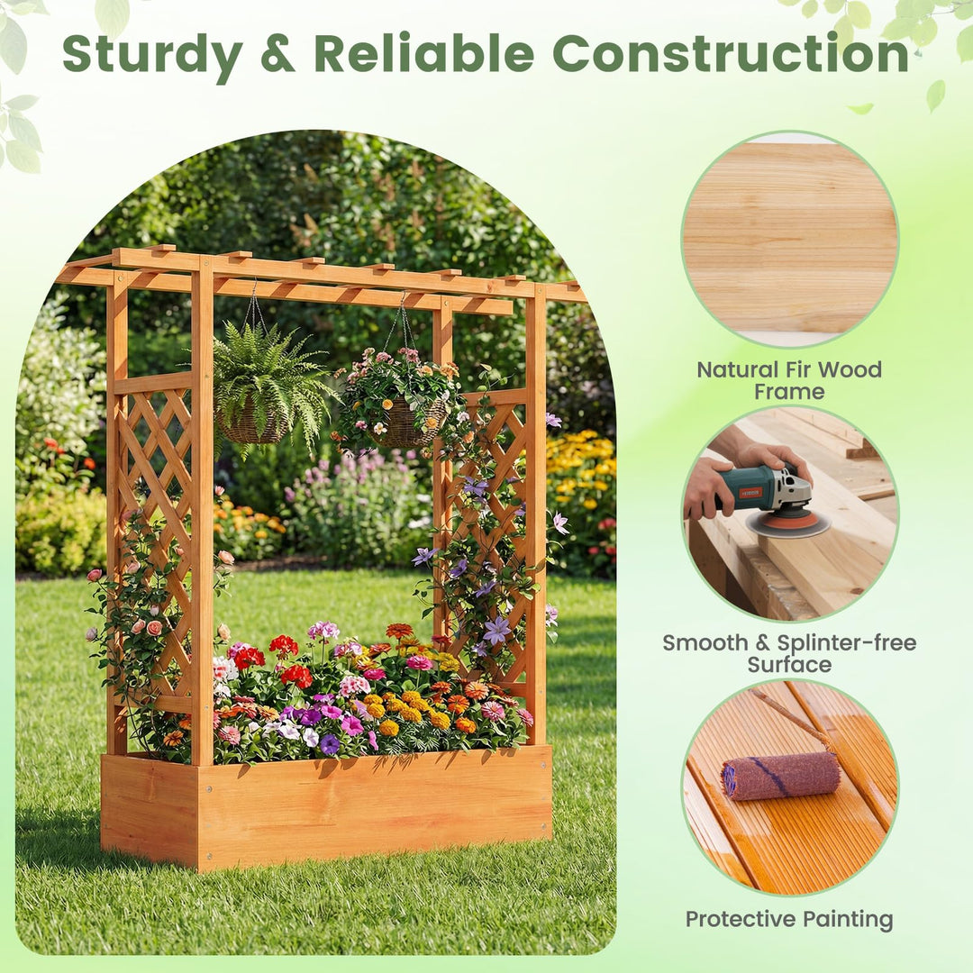 Giantex Wooden Raised Garden Bed with Trellis &amp; Hanging Roof