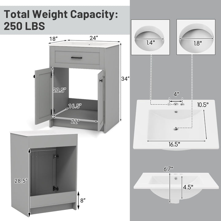 Giantex 24” Undermount Bathroom Cabinet with Ceramic Basin
