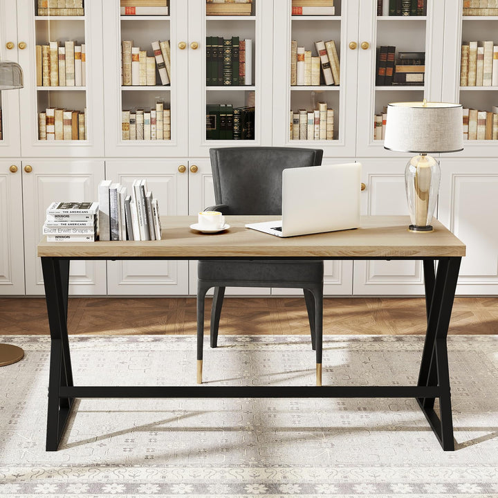 Giantex Large Computer Desk 59" Industrial Home Office Desk with Z-Shaped Metal Leg &amp; Crossbar