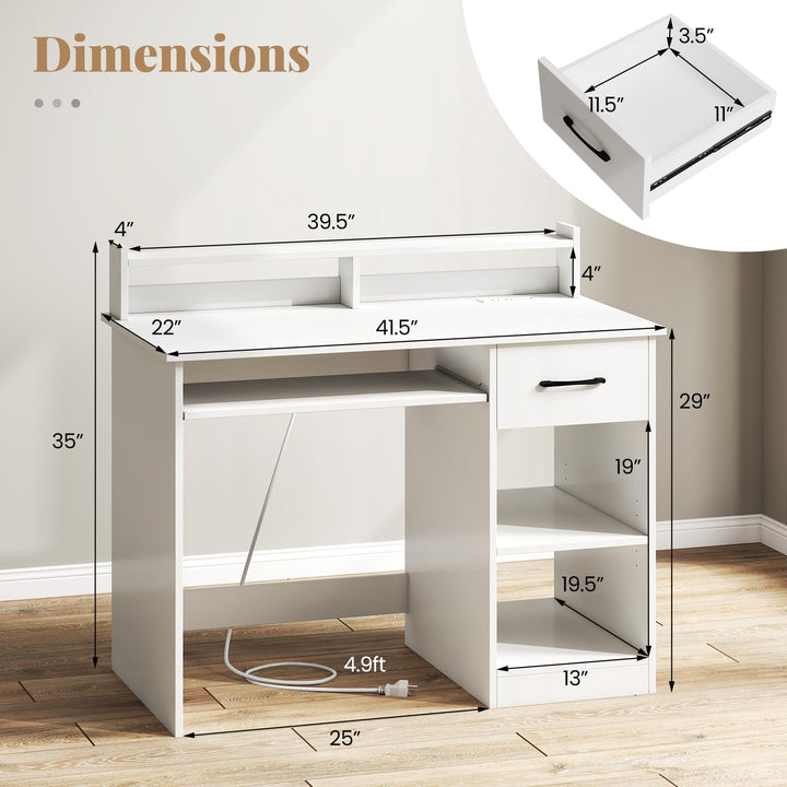 Giantex White Desk with Drawers Modern Home Office Desk