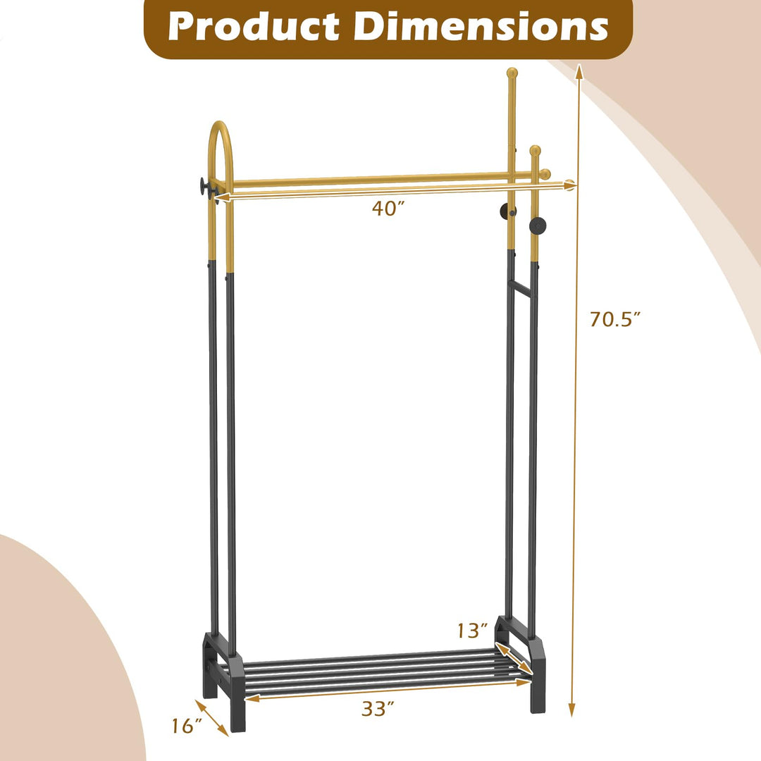 Giantex Double Rod Freestanding Clothes Rack with 5 Coat Hooks