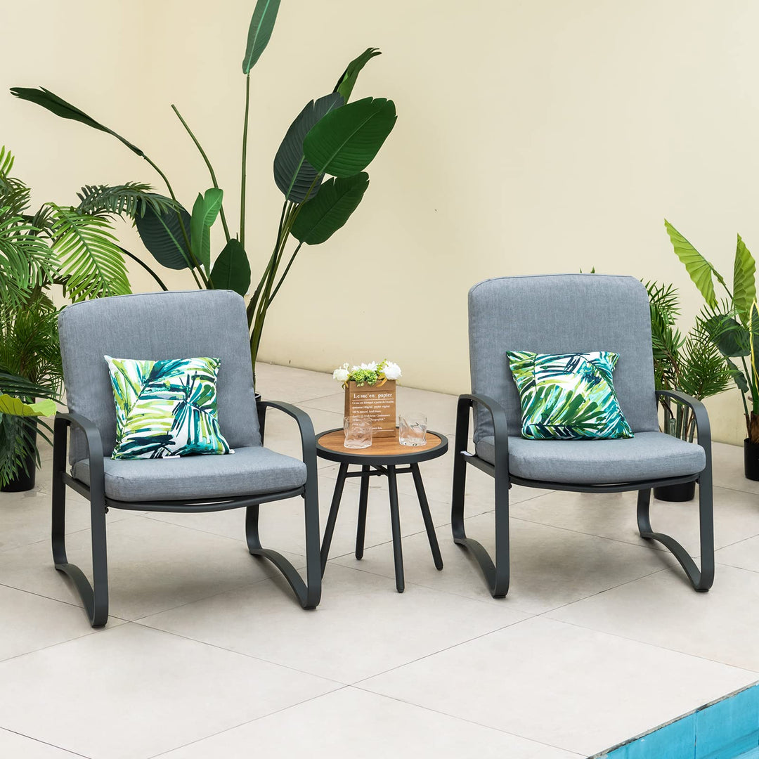 Giantex 3 Pcs Patio Bistro Set, Set of 2 Porch Chairs with Cushion &amp; Lumbar Pillow (Gray)