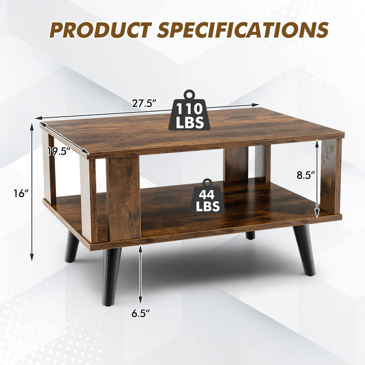 Giantex Retro Wood Coffee Table, 2-Tier Tea Table w/Open Storage Shelf &amp; Supportive Legs