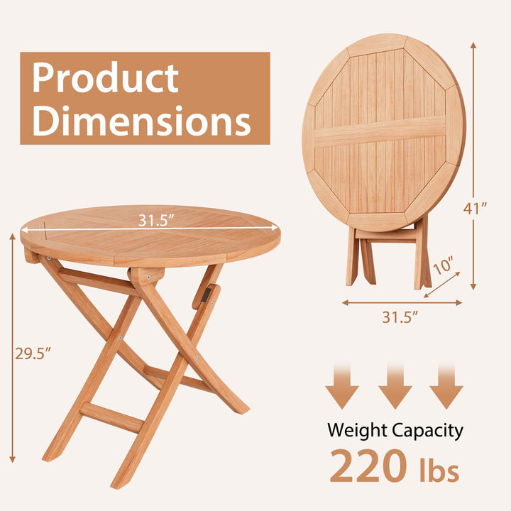 Giantex 31.5” Outdoor Folding Table, Patio Solid Teak Dining Table with Natural Appearance, Space-Saving Design