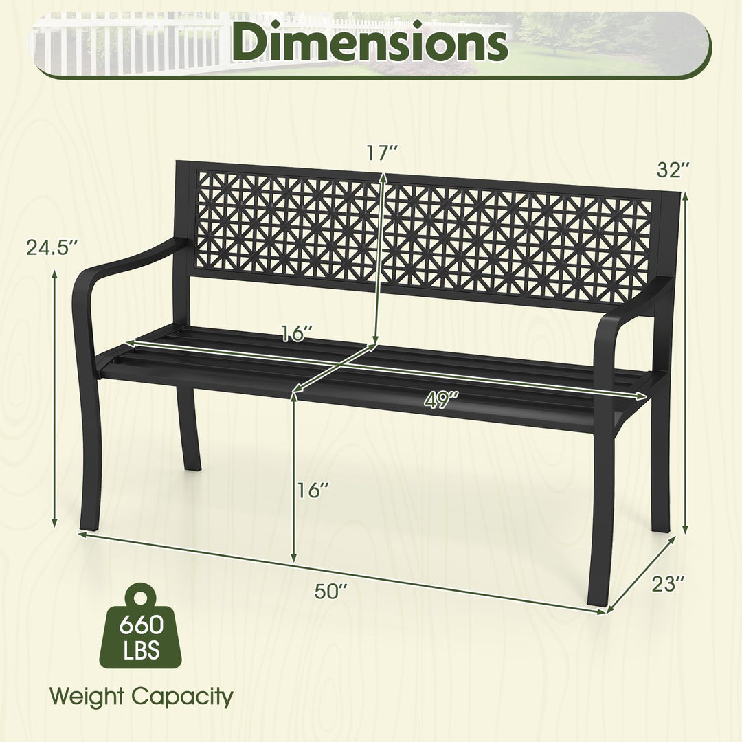 Giantex Patio Bench with Geometric Backrest for Garden