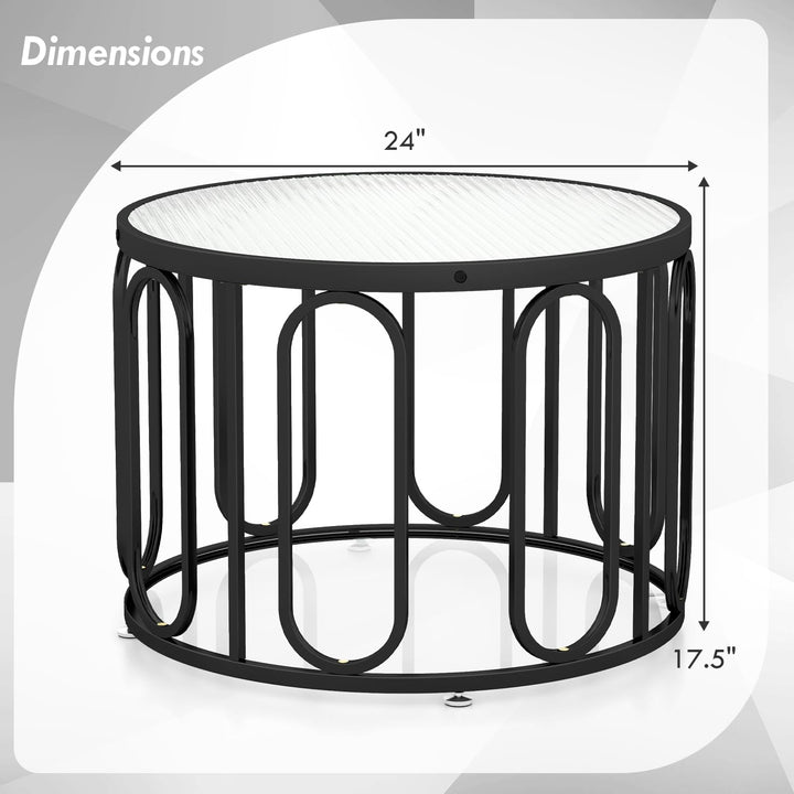 Giantex Small Round Glass Coffee Table, 24" Accent Side Sofa Tea Table with Tempered Glass Top &amp; Oval Swivel Brackets