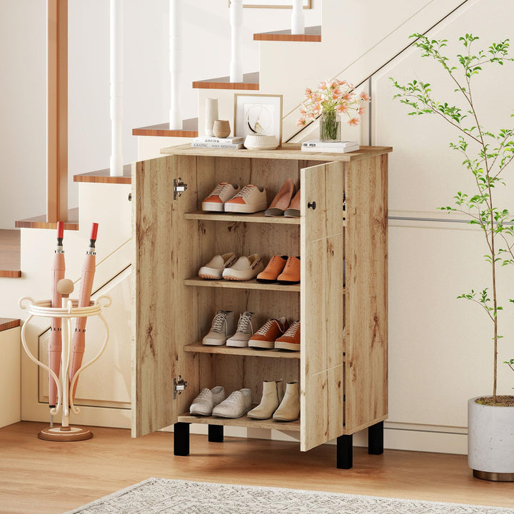 Giantex Shoe Cabinet with Doors 4-Tier Narrow Shoe Rack Cabinet