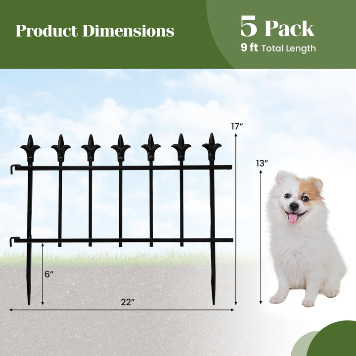 Giantex No Dig Decorative Metal Garden Fence with Fleur-de-Lis Finials