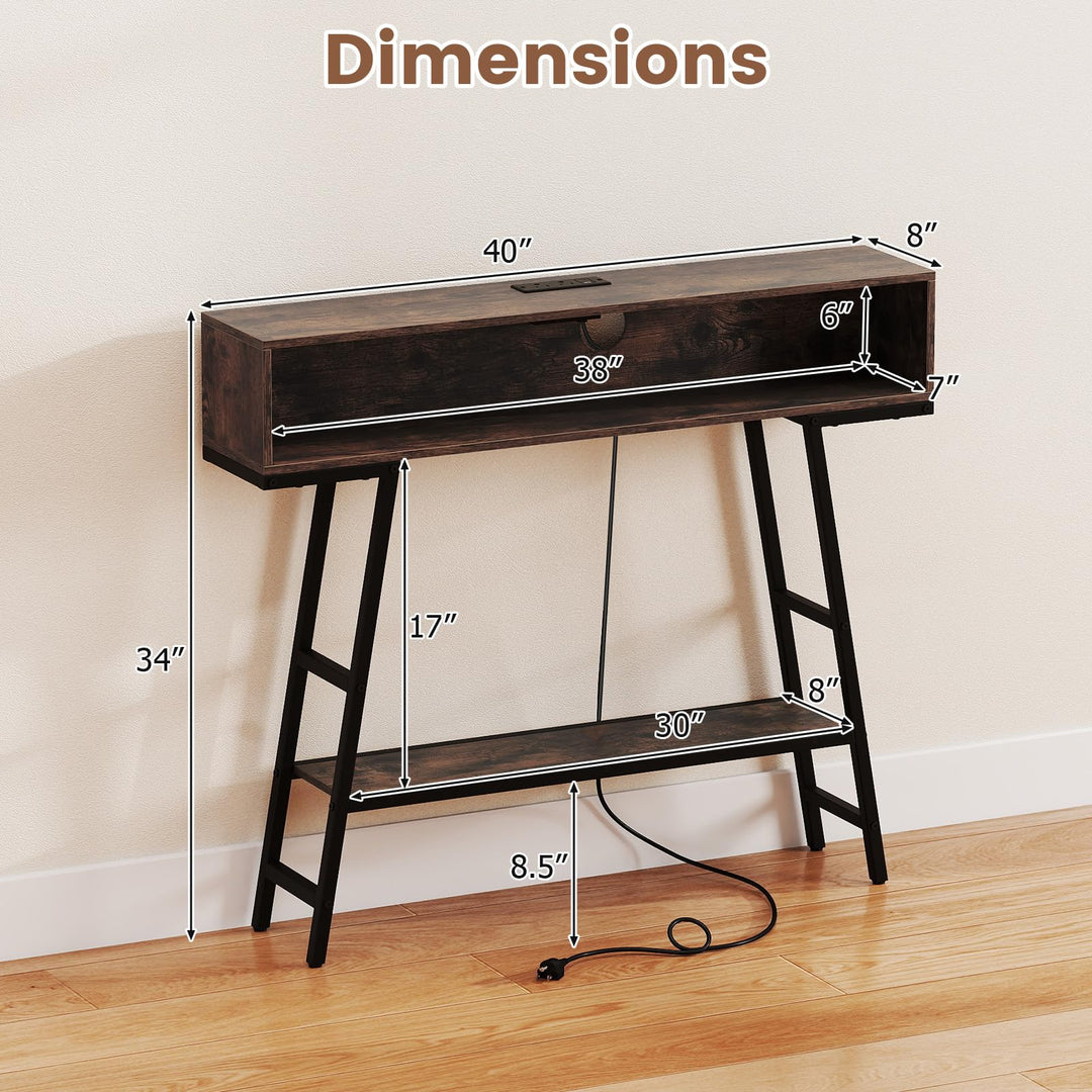Giantex Console Table with Charging Station &amp; LED Lights