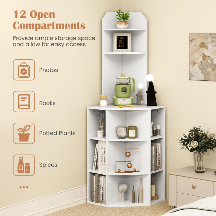 Giantex 6-Tier Corner Shelf with Charging Station, 63" Tall Corner Bookshelf with 2 USB Ports &amp; 2 Outlets