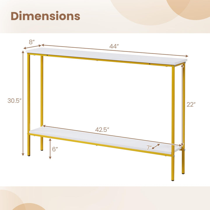 Giantex Gold Console Table with Shelf, 44" Narrow Entryway Table w/Dual Anti-Tipping Kits &amp; Golden Metal Frame