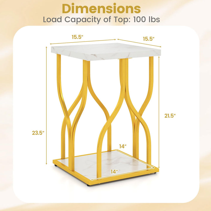 Giantex 2-Tier End Table with Storage Shelf &amp; Gold Petal-Inspired Geometric Metal Frame