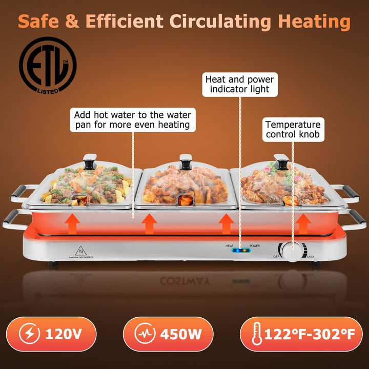 Giantex Buffet Server &amp; Electric Food Warmer, 2-in-1 Food Warming Tray, Adjustable Temperature
