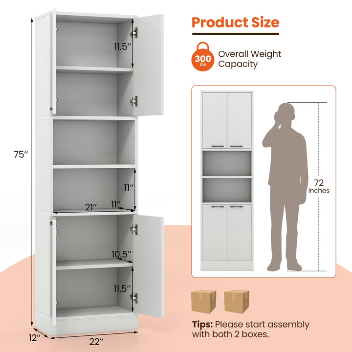 Giantex Kitchen Pantry Cabinet, 75” Tall Freestanding Cupboard with Doors &amp; Shelves