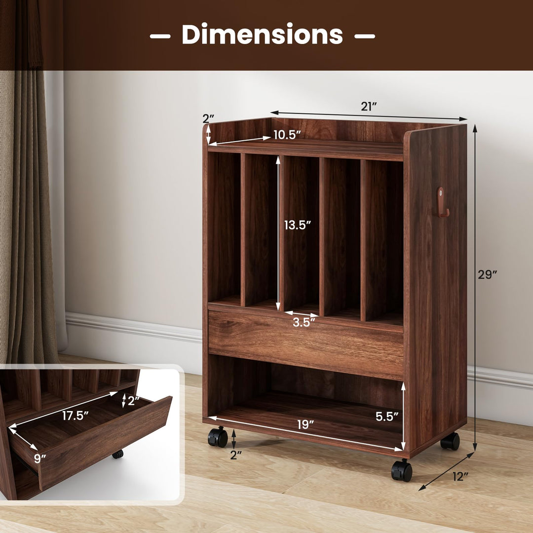 Giantex Record Player Stand, Rolling Turntable Stand with Drawer, Hook &amp; Lockable Wheels