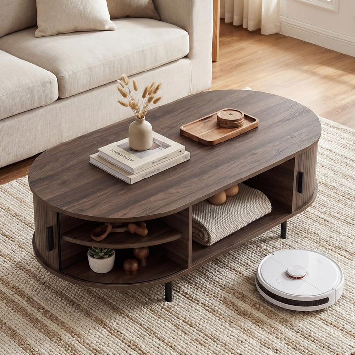 Giantex 47.5" Mid Century Modern Center Table with Sliding Tambour Doors