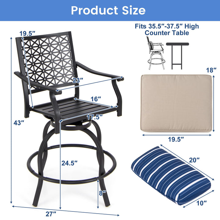 Giantex Outdoor Bar Stools, Metal Patio Bar Chairs with Cushion &amp; Lumbar Pillow